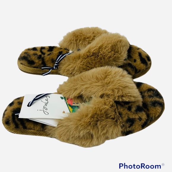 NWT JOULES fluffy "leopard"slippers sz7 - Picture 2 of 4